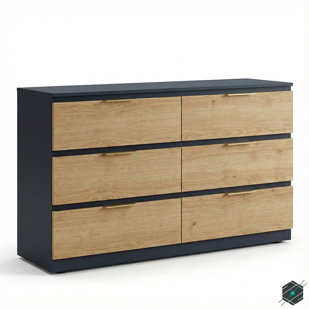 Gavetero Moderno de 6 Gavetas - Combinado Madera y Gris Plomo - View 1