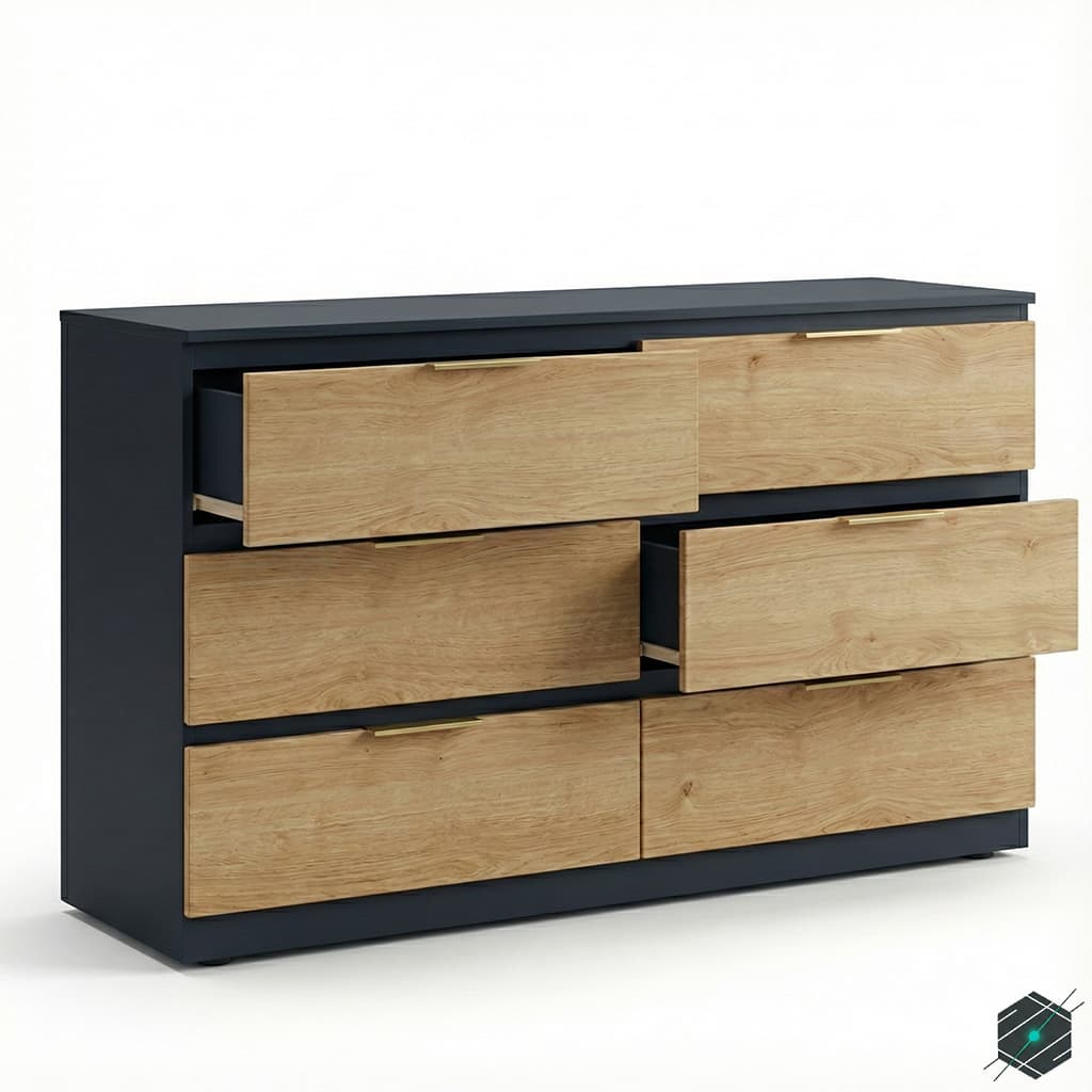 Gavetero Moderno de 6 Gavetas - Combinado Madera y Gris Plomo - View 4