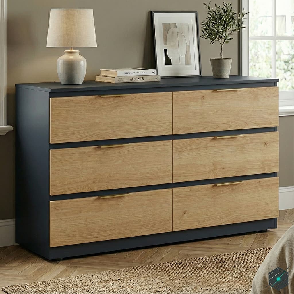 Gavetero Moderno de 6 Gavetas - Combinado Madera y Gris Plomo - View 2