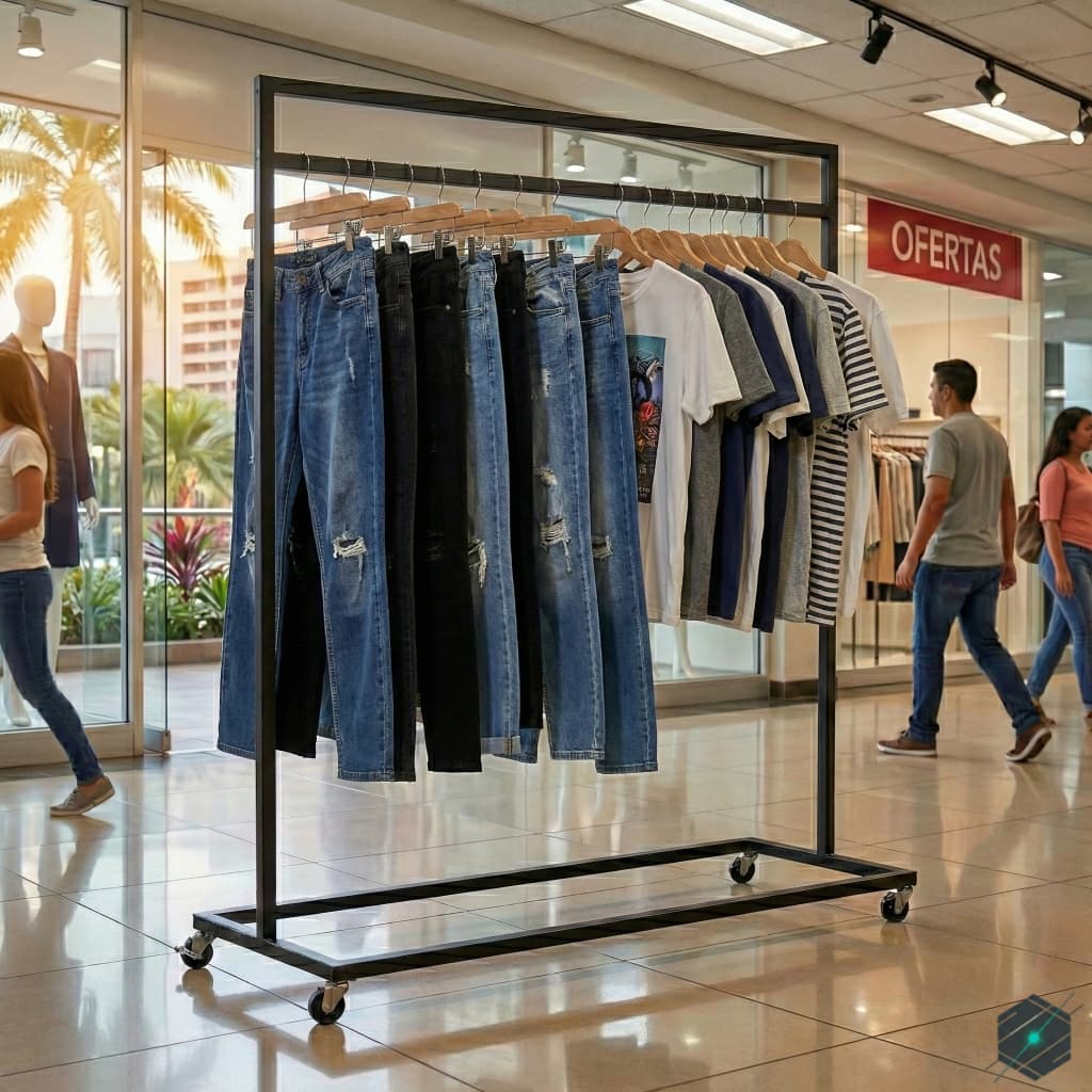 Exhibidor Central de Ropa Móvil de Metal - View 5