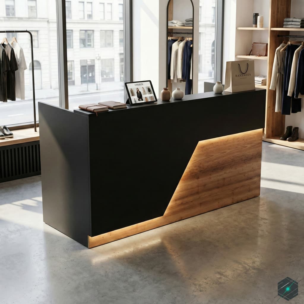 Mostrador de Recepción Moderno con Iluminación LED y Diseño Geométrico - View 2