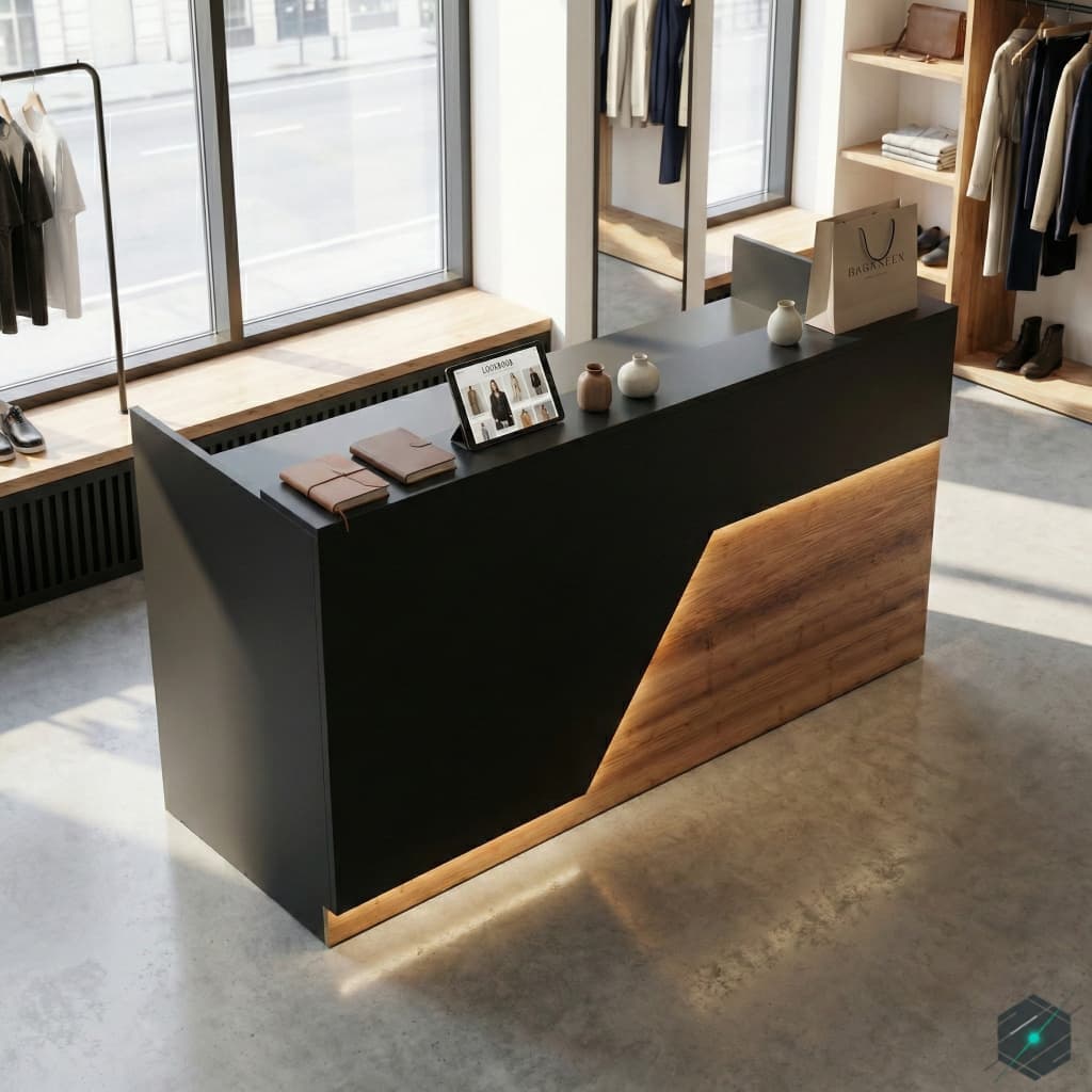 Mostrador de Recepción Moderno con Iluminación LED y Diseño Geométrico - View 3