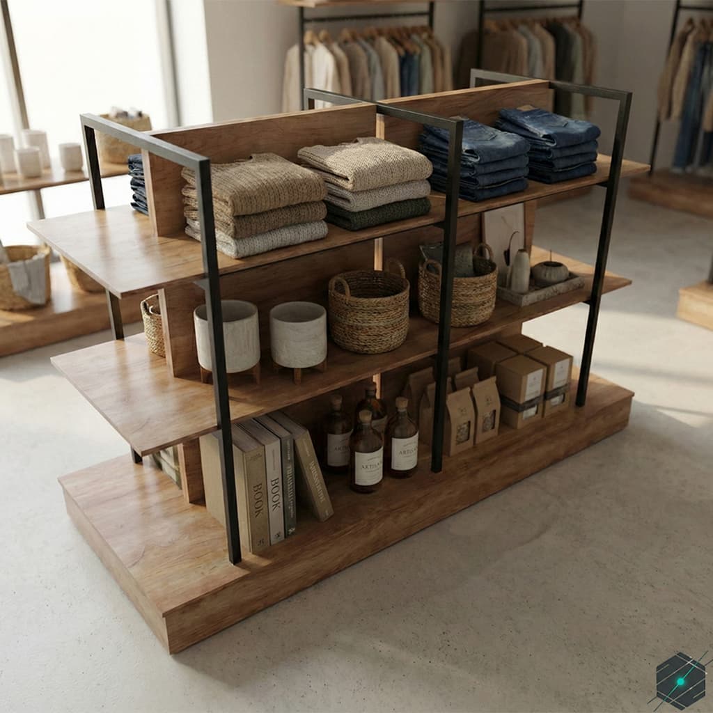 Góndola Central Estilo Industrial - Estante Exhibidor - View 2